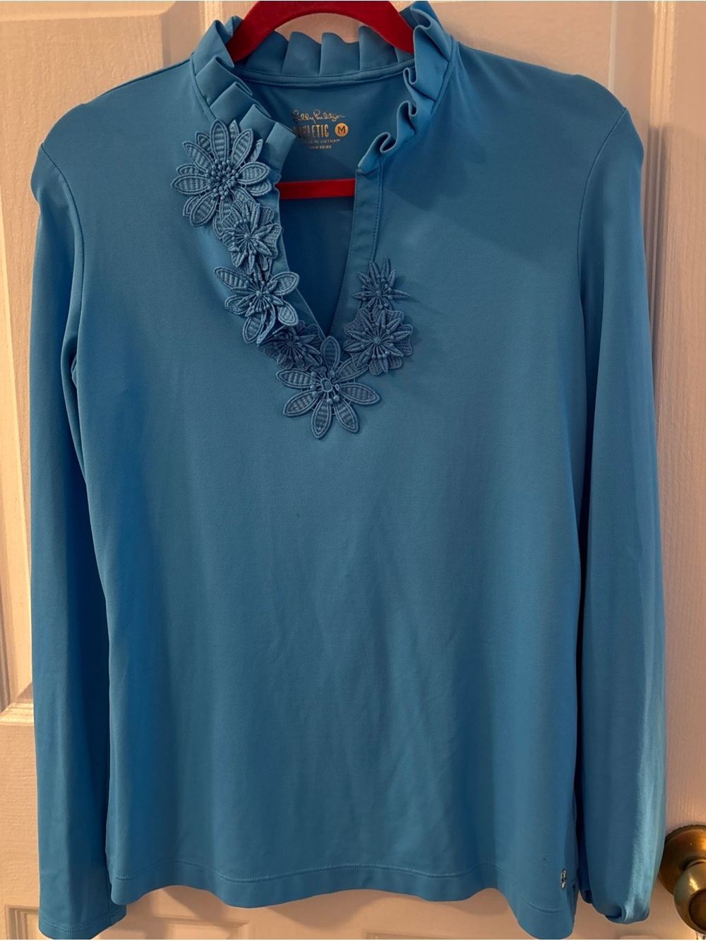Lilly Pulitzer Sky Blue Floral Appliqué V-Neck Top